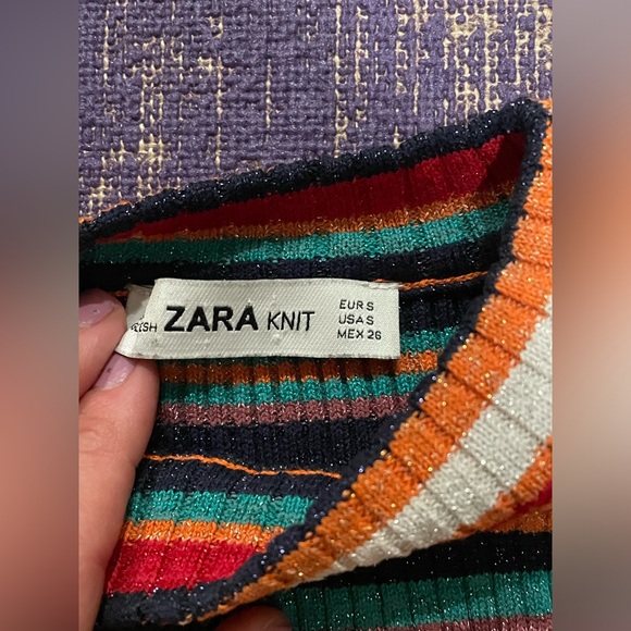 Zara Knit - high neck striped shiny crop top - Picture 5 of 6